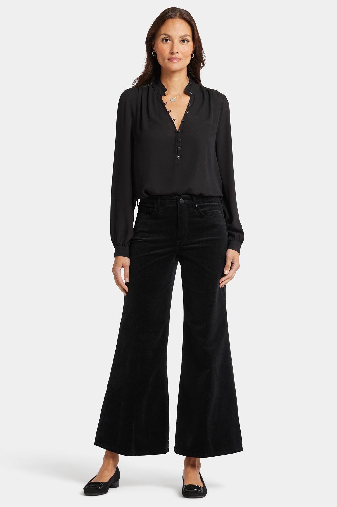 NYDJ Mia Palazzo Ankle Pants In Fine Wale Stretch Corduroy With High Rise - Black