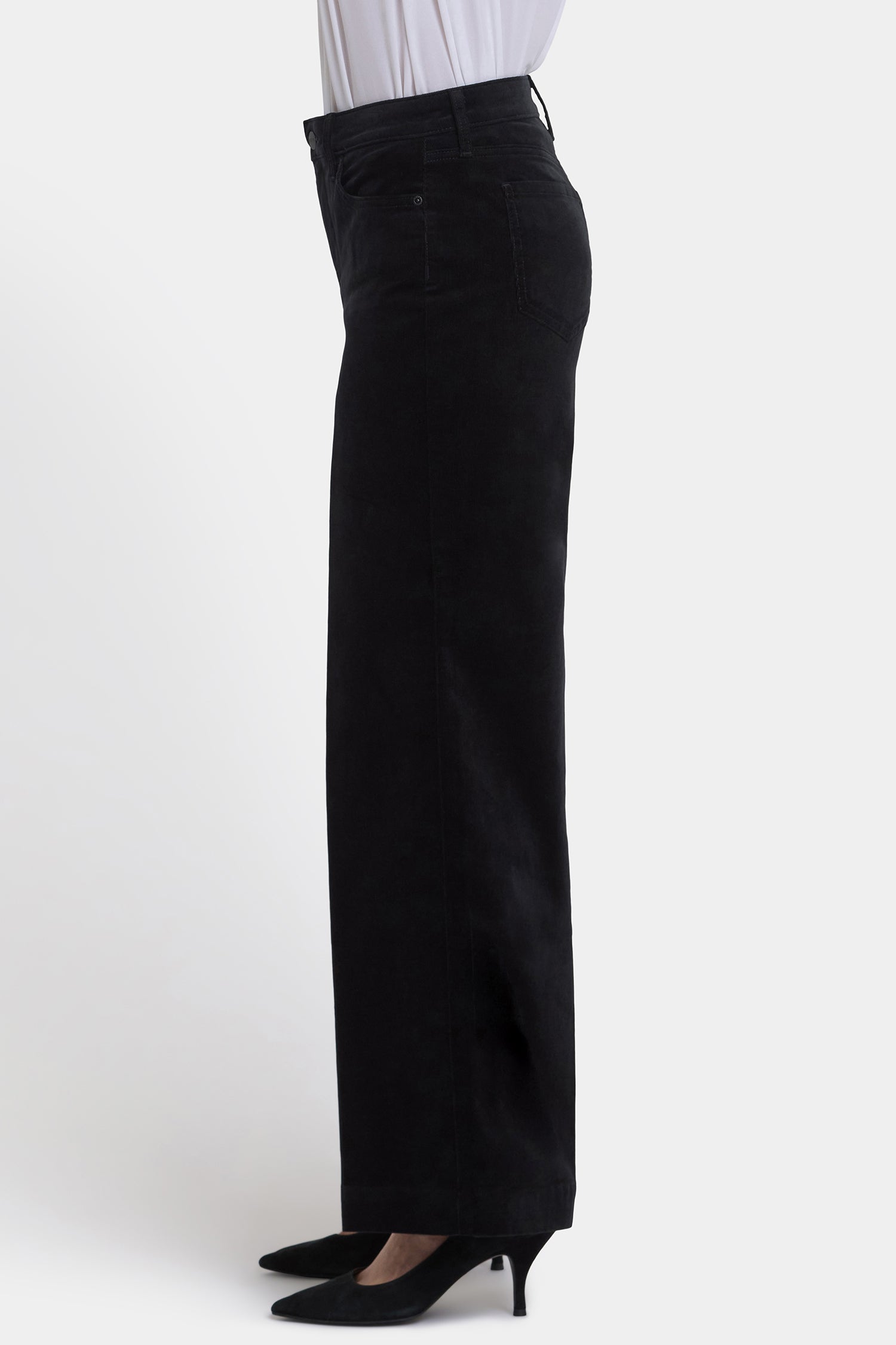 NYDJ Teresa Wide Leg Pants In Fine Wale Stretch Corduroy With 1 1/2" Hems And 31" Inseam - Black