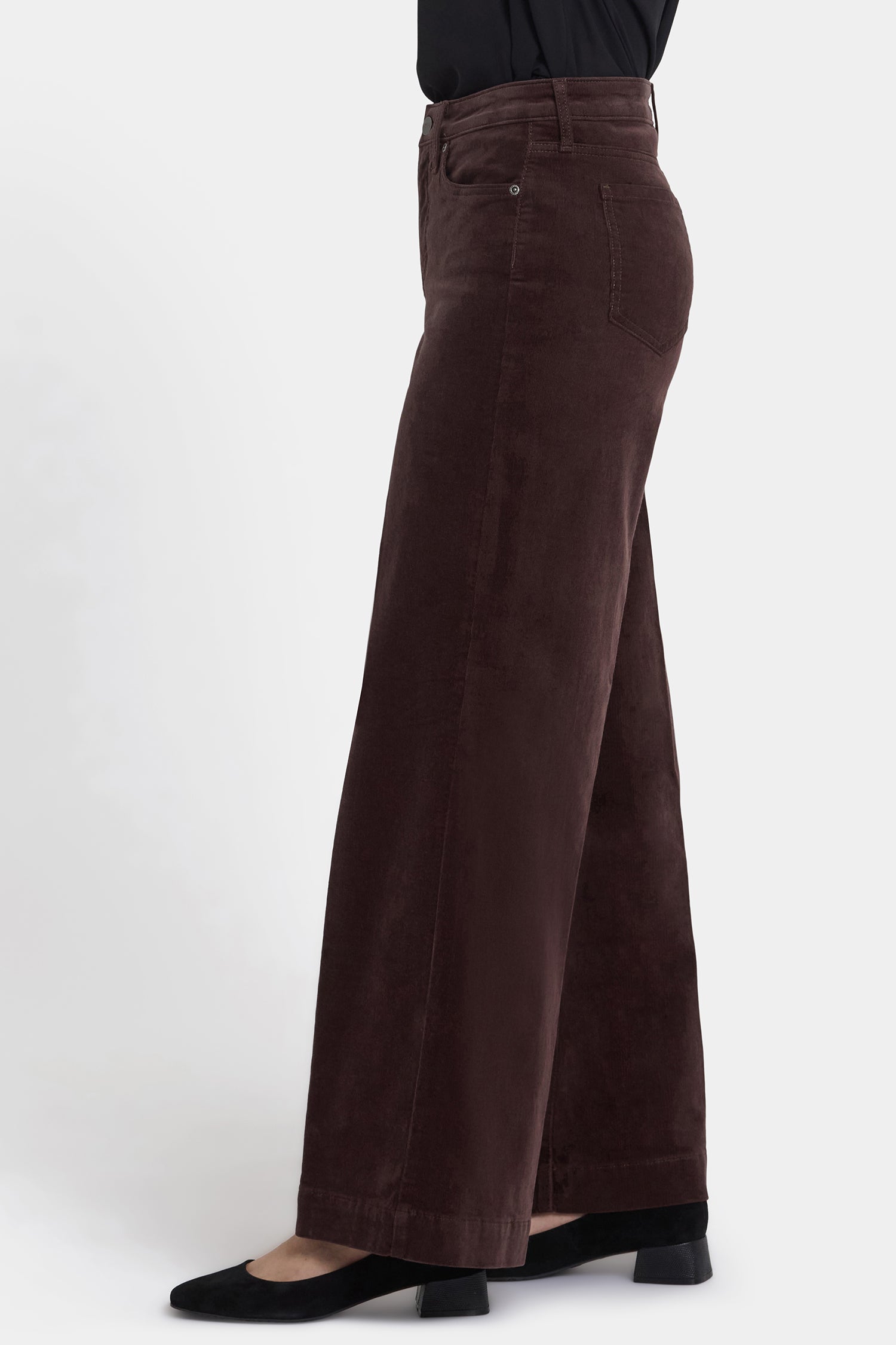 NYDJ Teresa Wide Leg Pants In Fine Wale Stretch Corduroy With 1 1/2" Hems And 31" Inseam - Bitter Chocolate