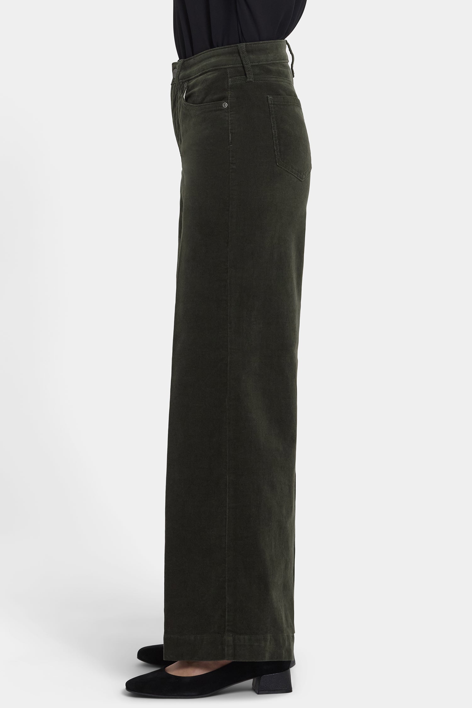 NYDJ Teresa Wide Leg Pants In Fine Wale Stretch Corduroy With 1 1/2" Hems And 31" Inseam - Vine Leaf