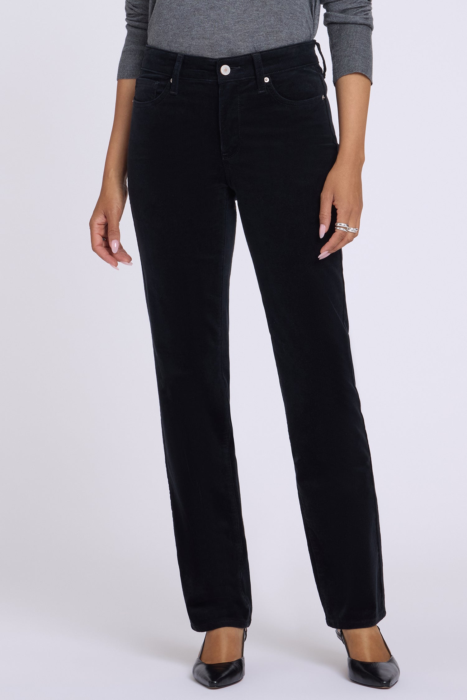 NYDJ Marilyn Straight Pants In Fine Wale Stretch Corduroy - Black