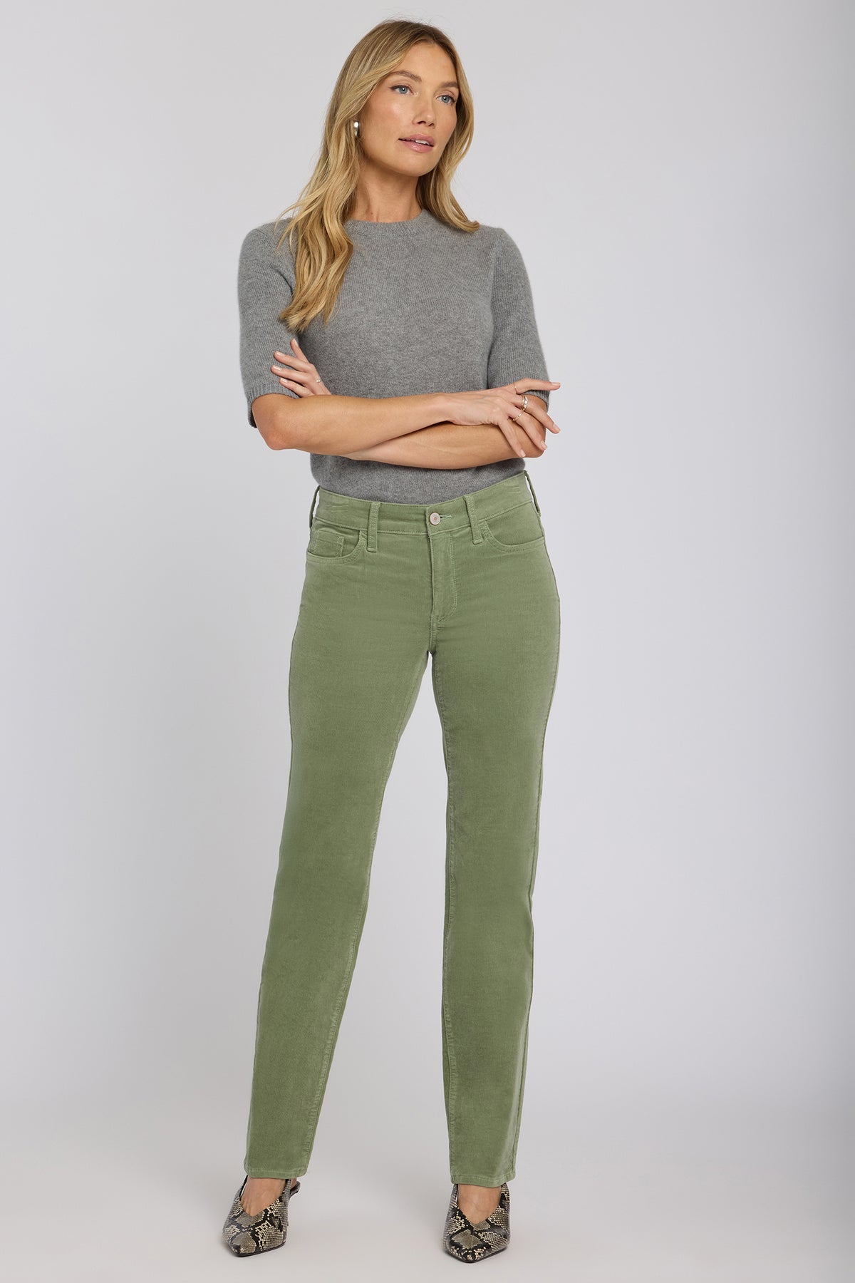 NYDJ Marilyn Straight Pants In Fine Wale Stretch Corduroy - Artichoke