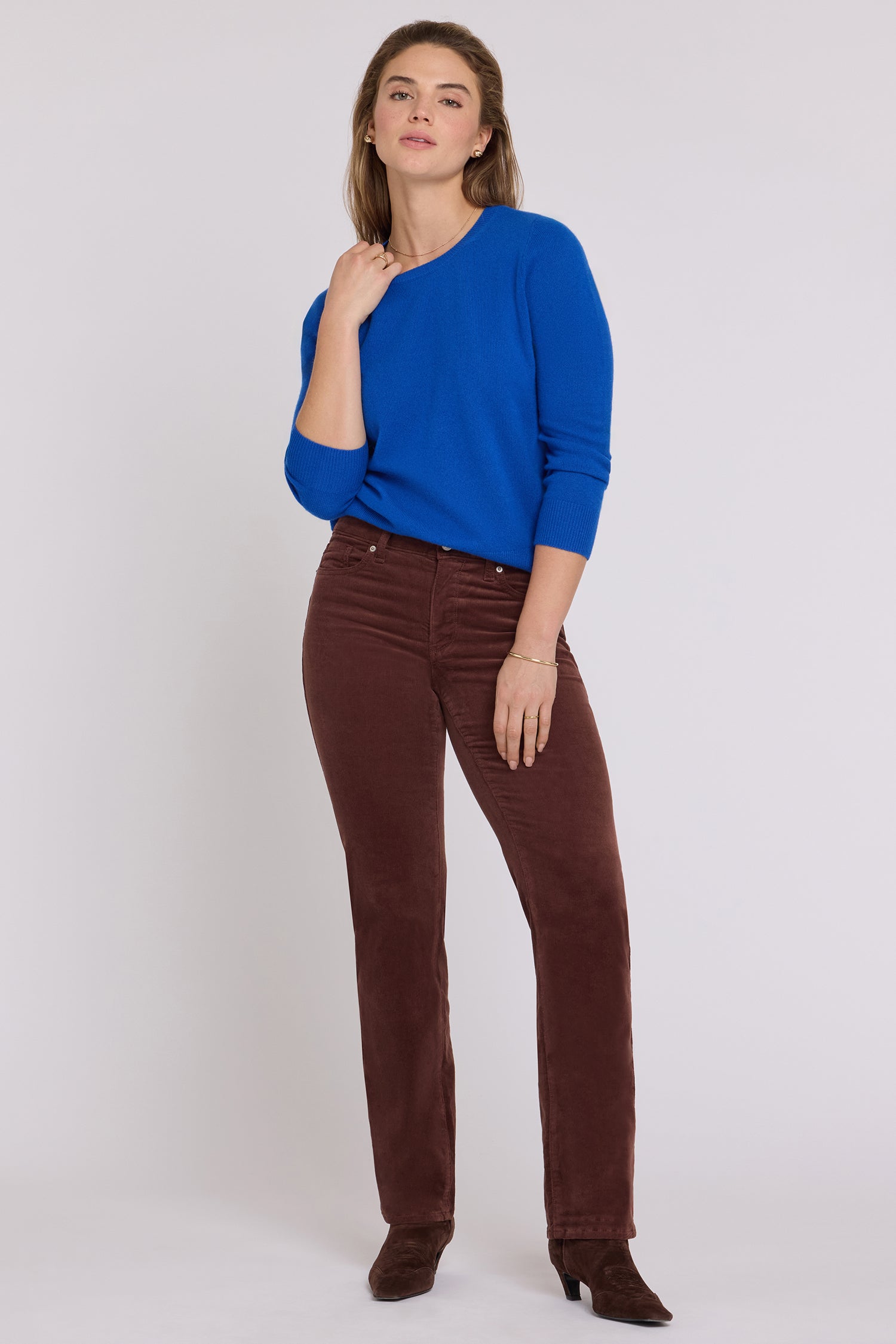 NYDJ Marilyn Straight Pants In Fine Wale Stretch Corduroy - Chocolate Fondant