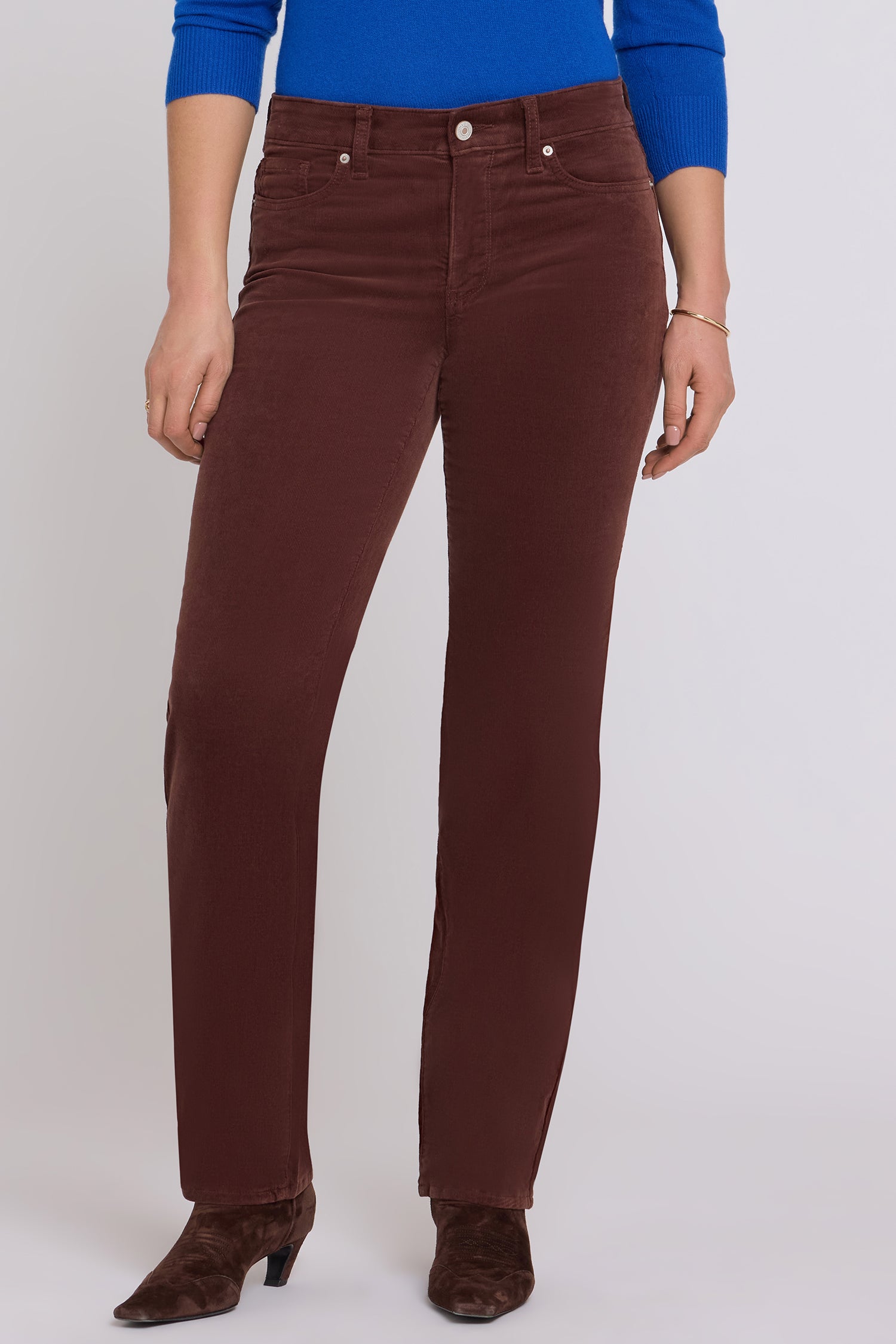 NYDJ Marilyn Straight Pants In Fine Wale Stretch Corduroy - Chocolate Fondant