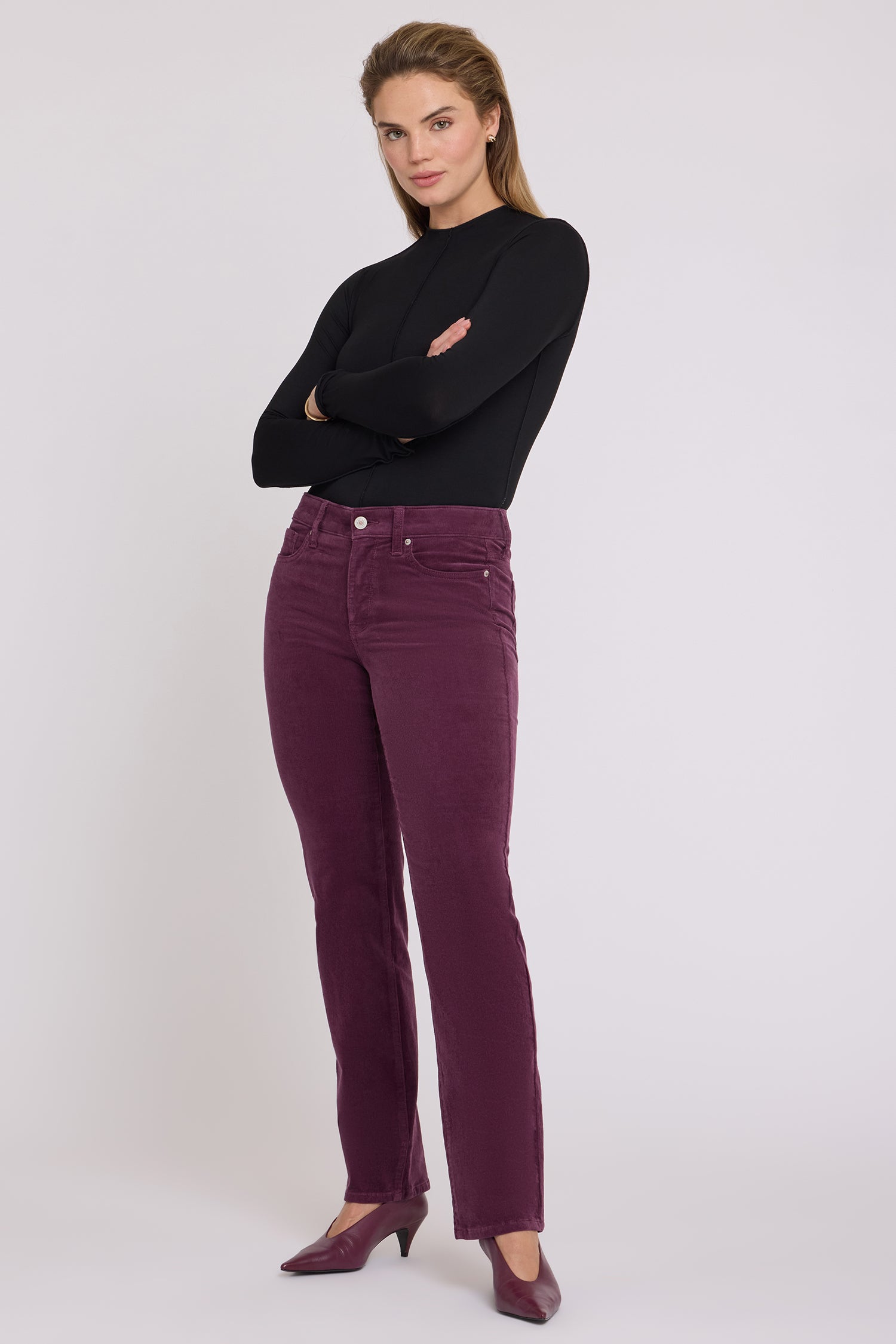 NYDJ Marilyn Straight Pants In Fine Wale Stretch Corduroy - Mauve Wine