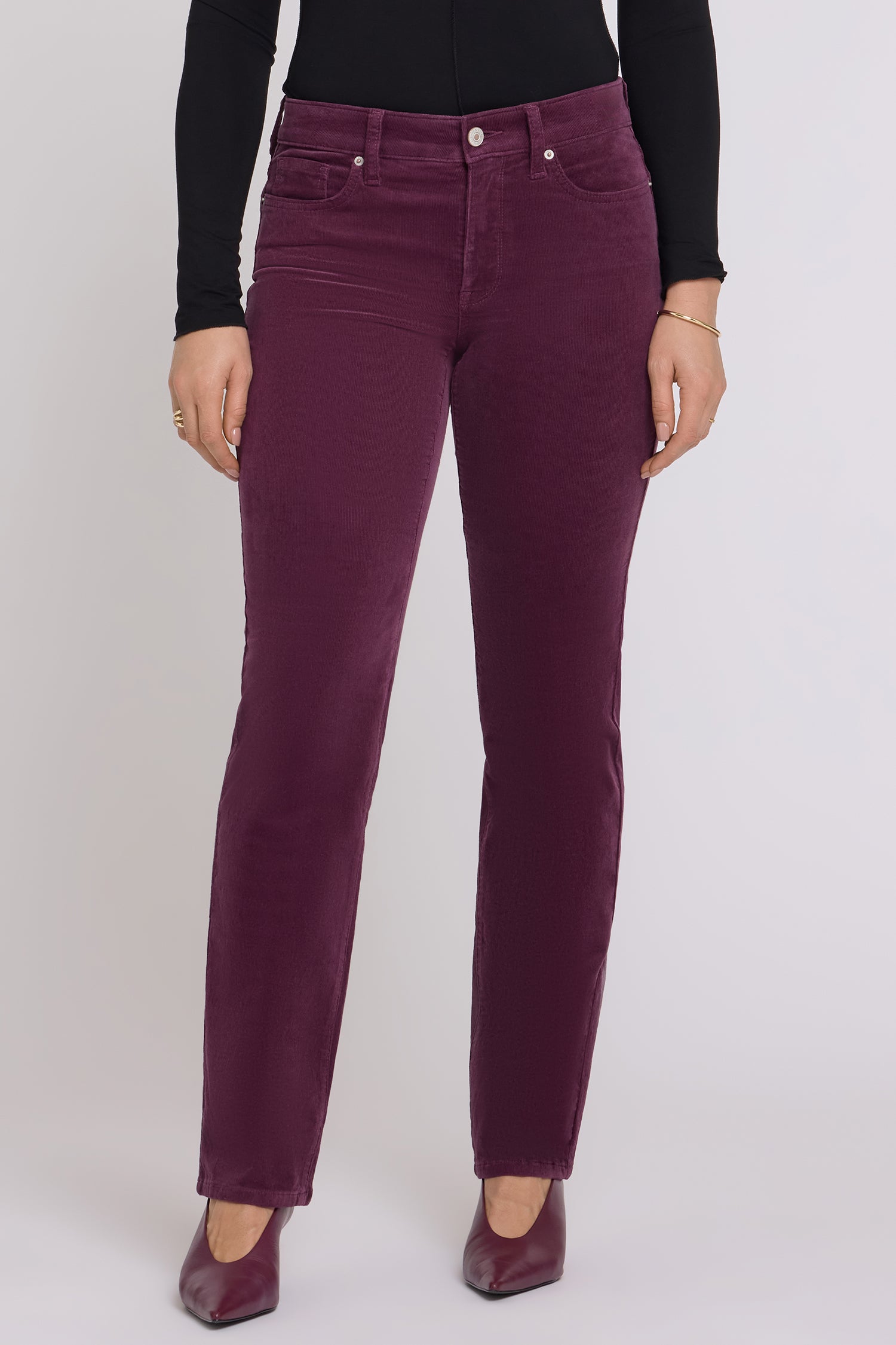 NYDJ Marilyn Straight Pants In Fine Wale Stretch Corduroy - Mauve Wine