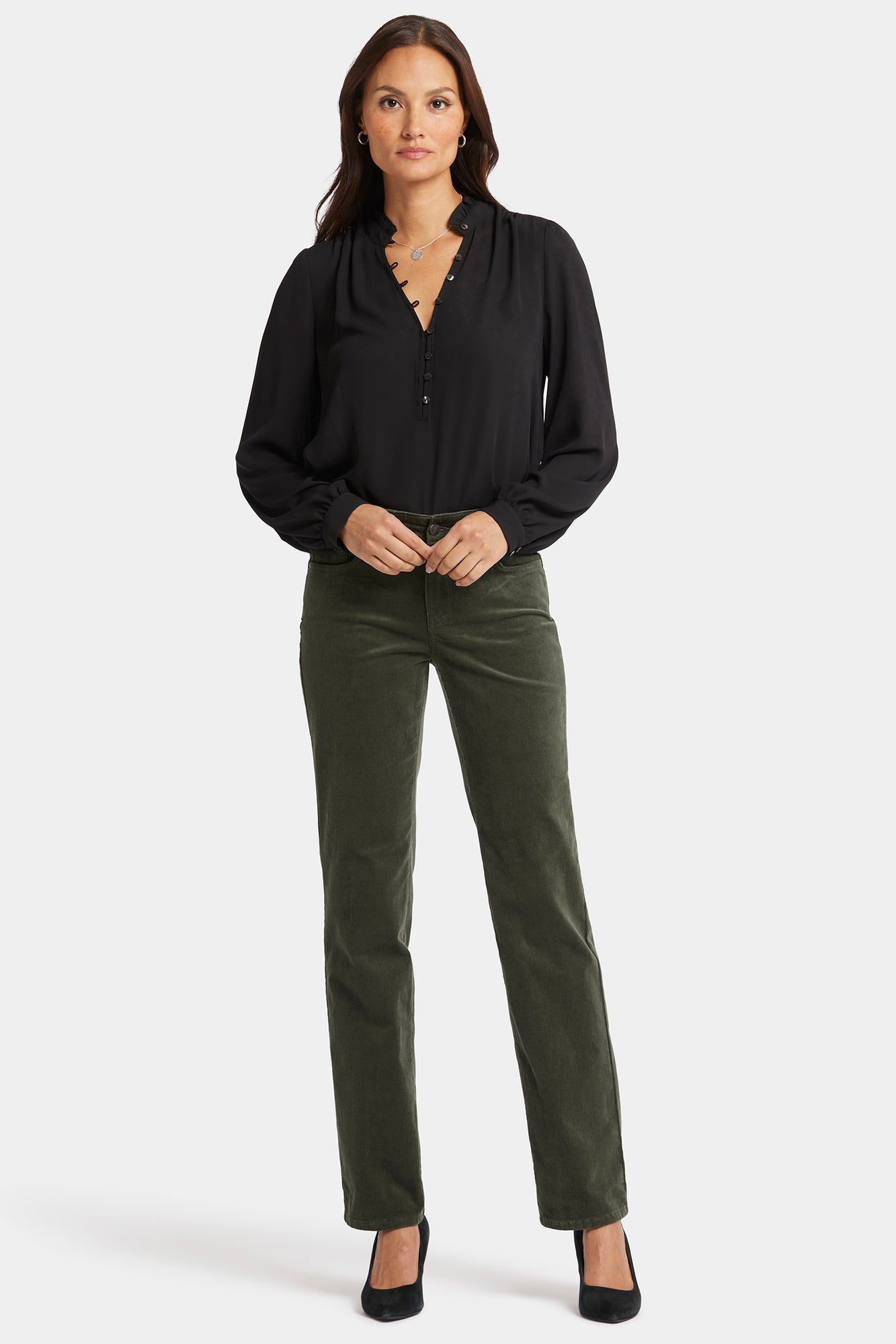 NYDJ Marilyn Straight Pants In Fine Wale Stretch Corduroy - Vine Leaf