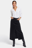 NYDJ High Rise Long Skirt In Fine Wale Stretch Corduroy With Center Front Slit - Black