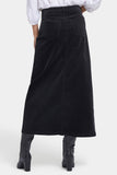 NYDJ High Rise Long Skirt In Fine Wale Stretch Corduroy With Center Front Slit - Black