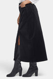 NYDJ High Rise Long Skirt In Fine Wale Stretch Corduroy With Center Front Slit - Black