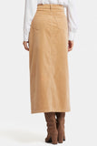 NYDJ High Rise Long Skirt In Fine Wale Stretch Corduroy With Center Front Slit - Sand Dune