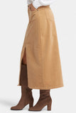 NYDJ High Rise Long Skirt In Fine Wale Stretch Corduroy With Center Front Slit - Sand Dune