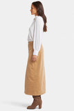 NYDJ High Rise Long Skirt In Fine Wale Stretch Corduroy With Center Front Slit - Sand Dune