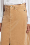 NYDJ High Rise Long Skirt In Fine Wale Stretch Corduroy With Center Front Slit - Sand Dune