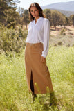 NYDJ High Rise Long Skirt In Fine Wale Stretch Corduroy With Center Front Slit - Sand Dune