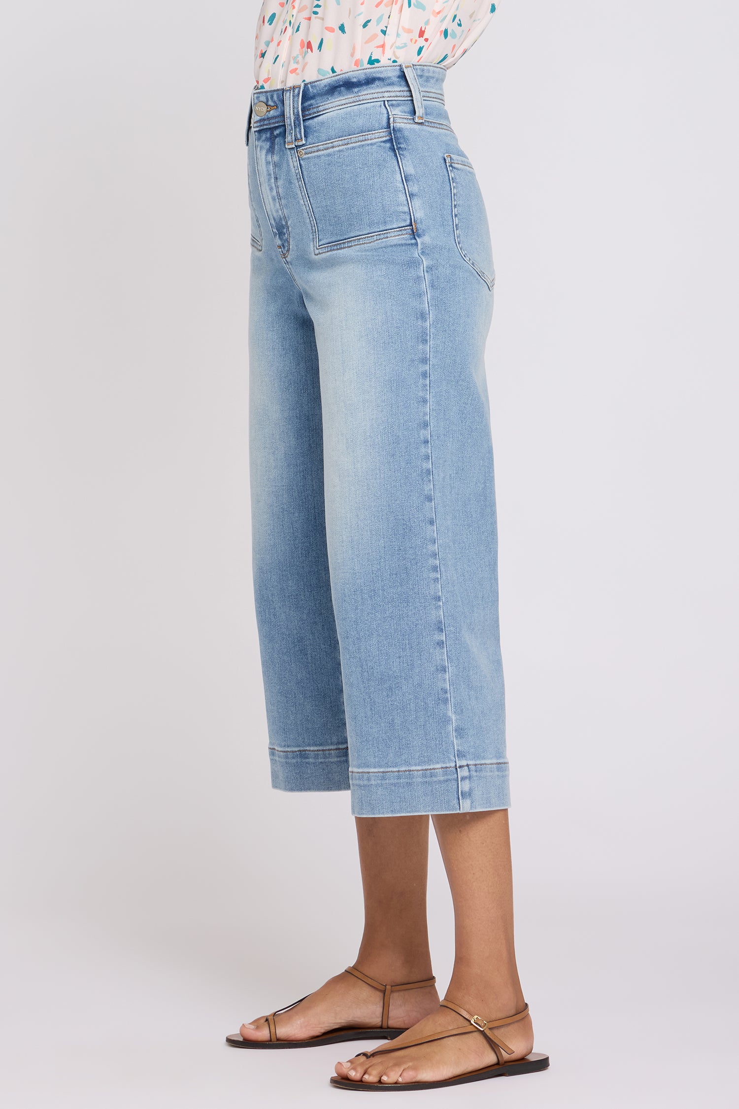 Brigitte Wide Leg Capri Jeans With High Rise And Front Patch