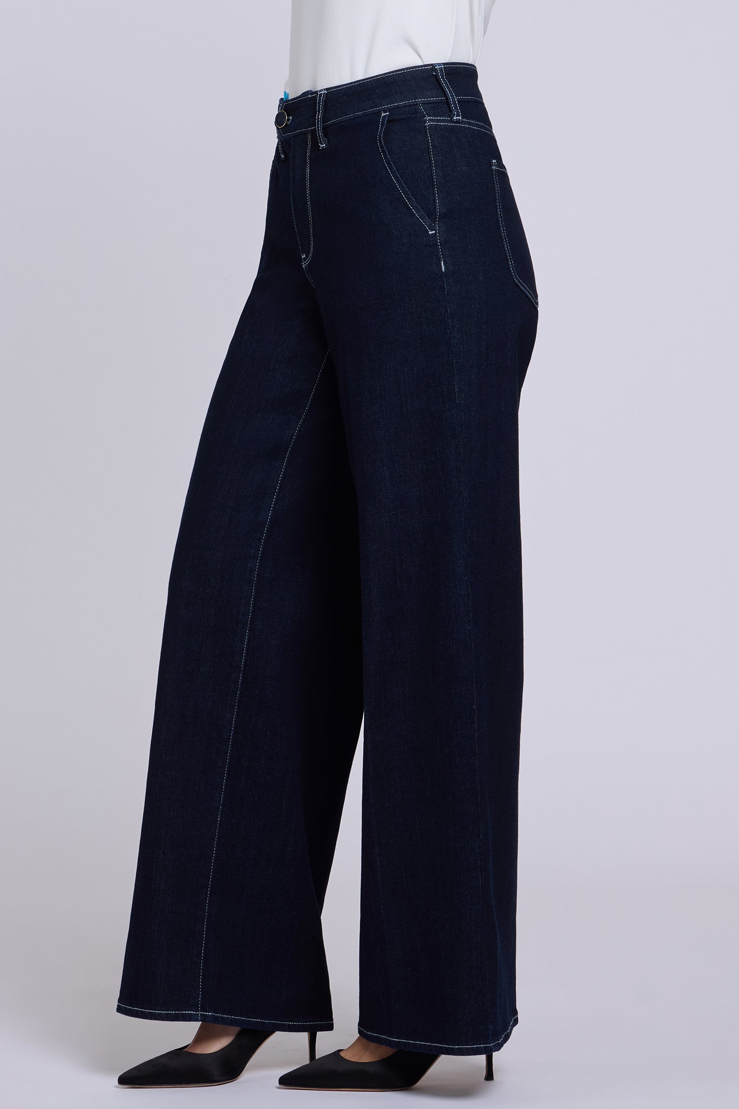 NYDJ Simone Wide Leg Jeans With High Rise And Trouser Detail - Rinse