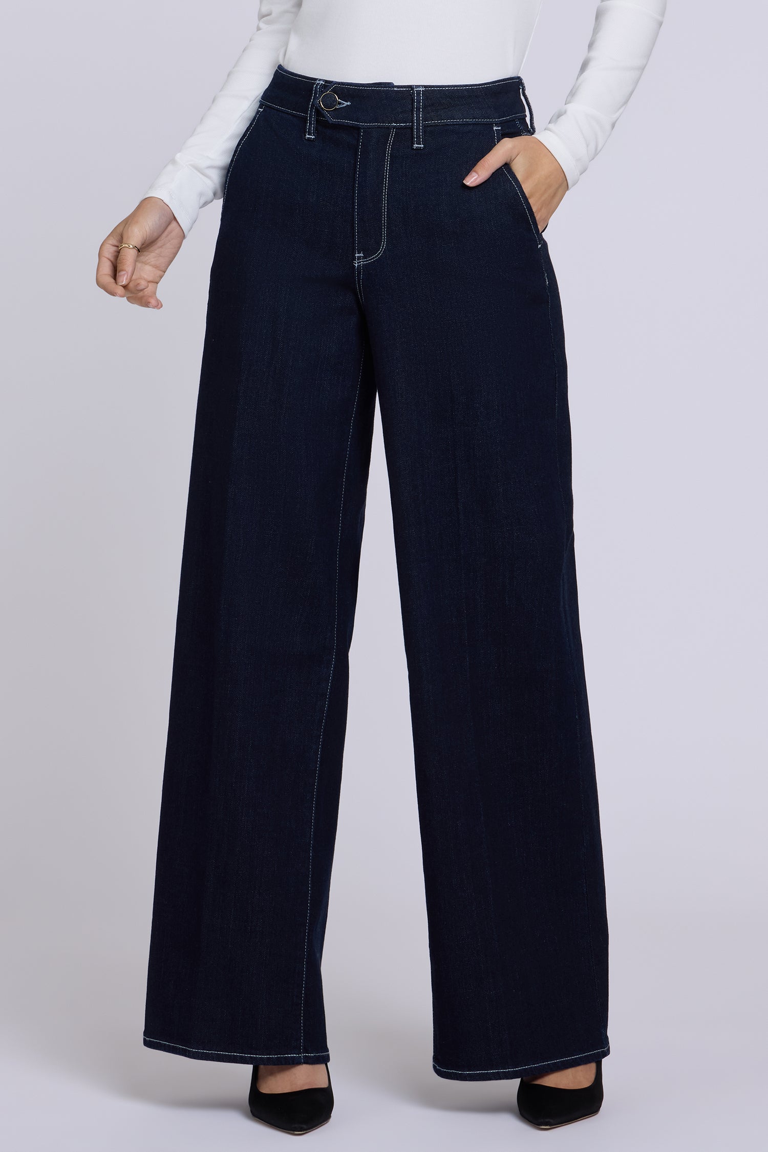 NYDJ Simone Wide Leg Jeans With High Rise And Trouser Detail - Rinse