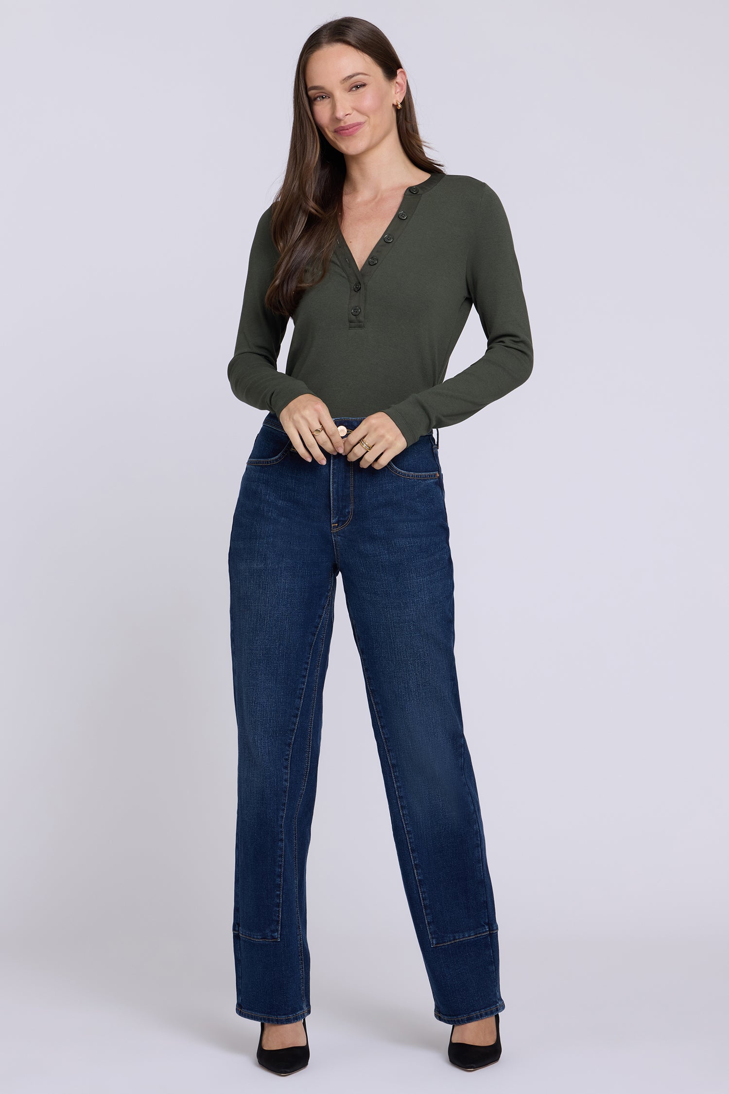 NYDJ Brooke Loose Straight Jeans With Paneled Seam Detail - Skylark