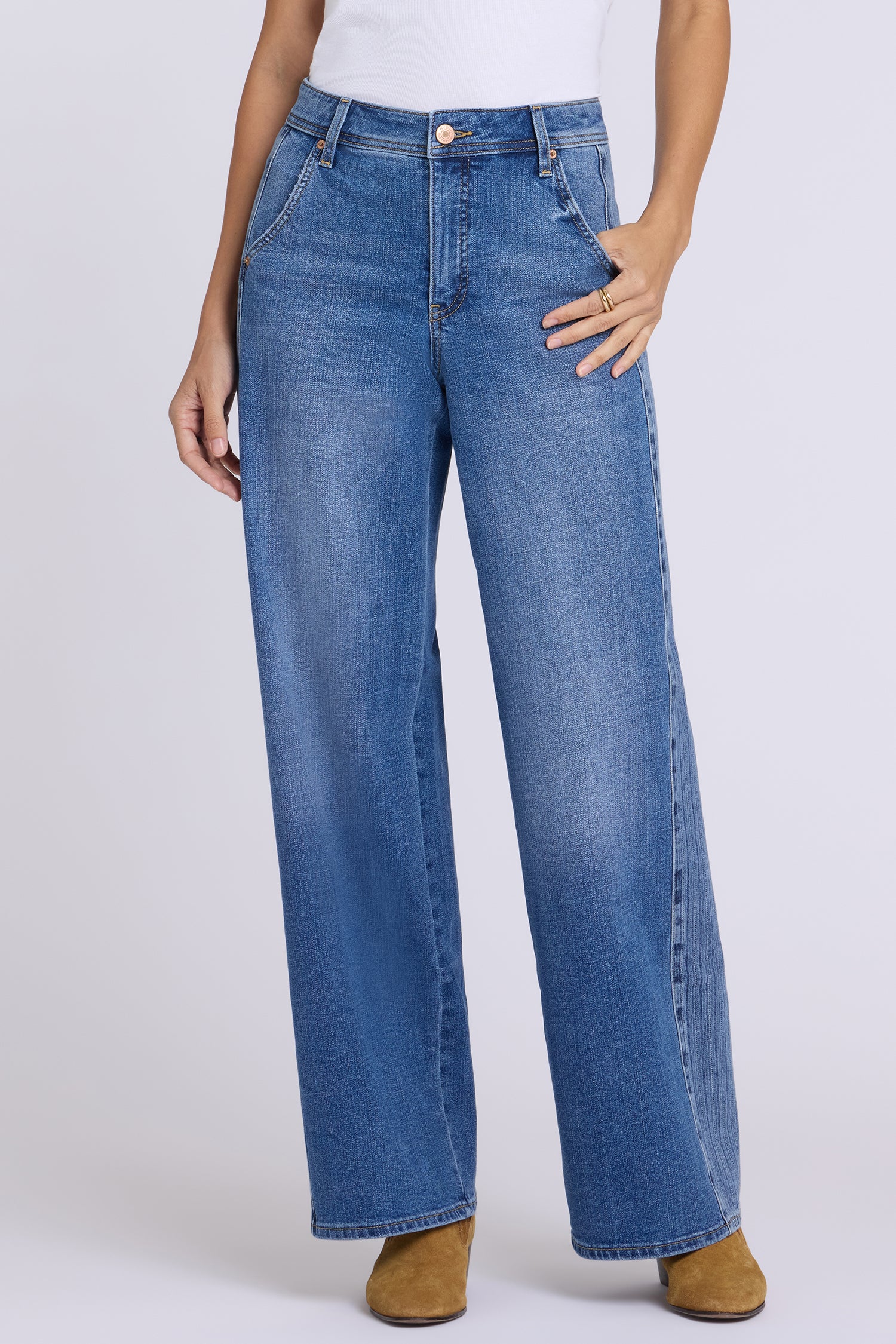 NYDJ Teresa Wide Leg Jeans With High Rise And Striped Side Panels - Yarrow