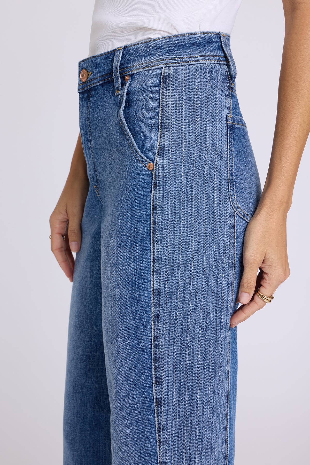 NYDJ Teresa Wide Leg Jeans With High Rise And Striped Side Panels - Yarrow