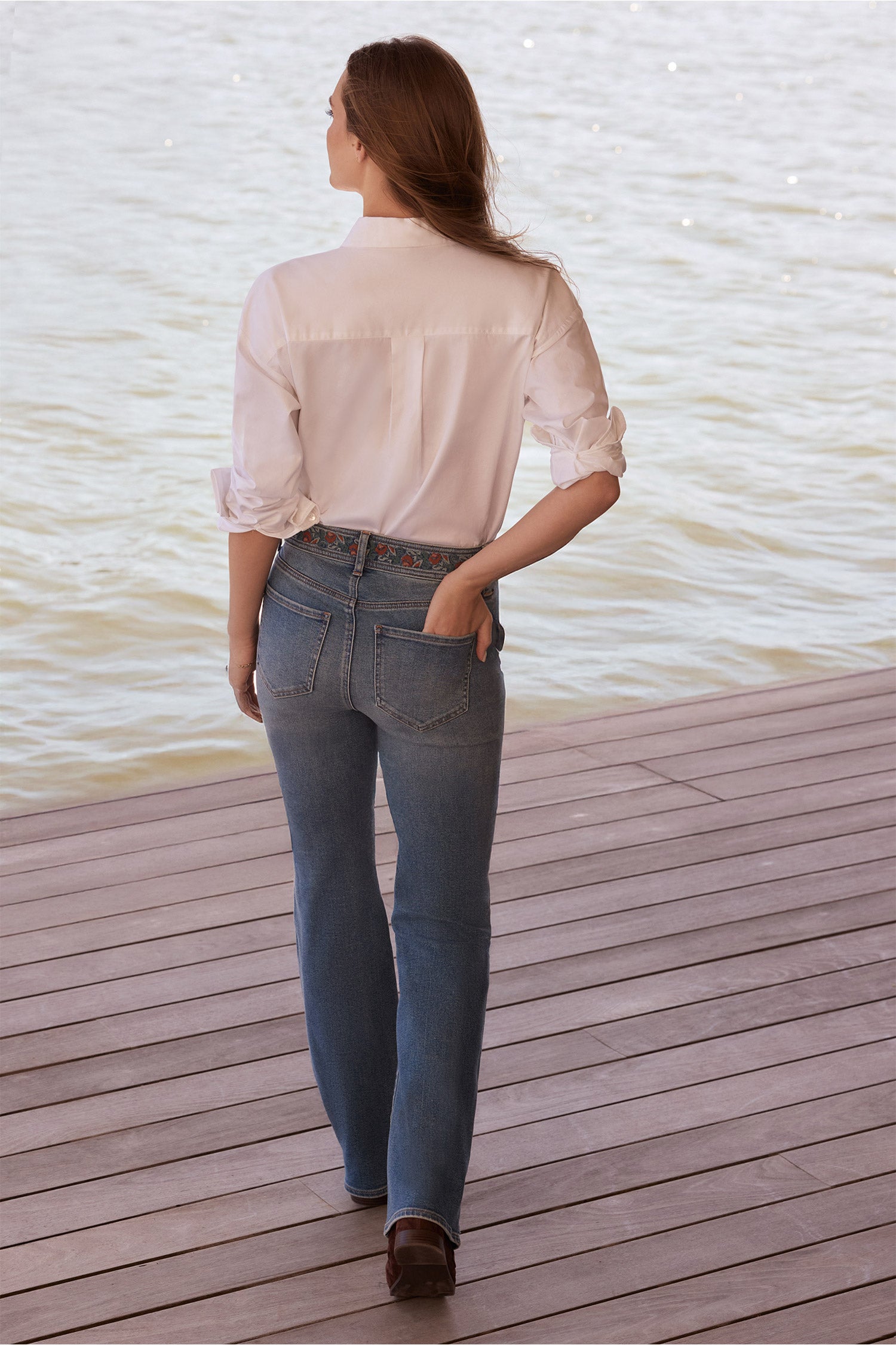 NYDJ Brooklyn Bootcut Jeans With High Rise And Embroidered Waistband - Bluebells