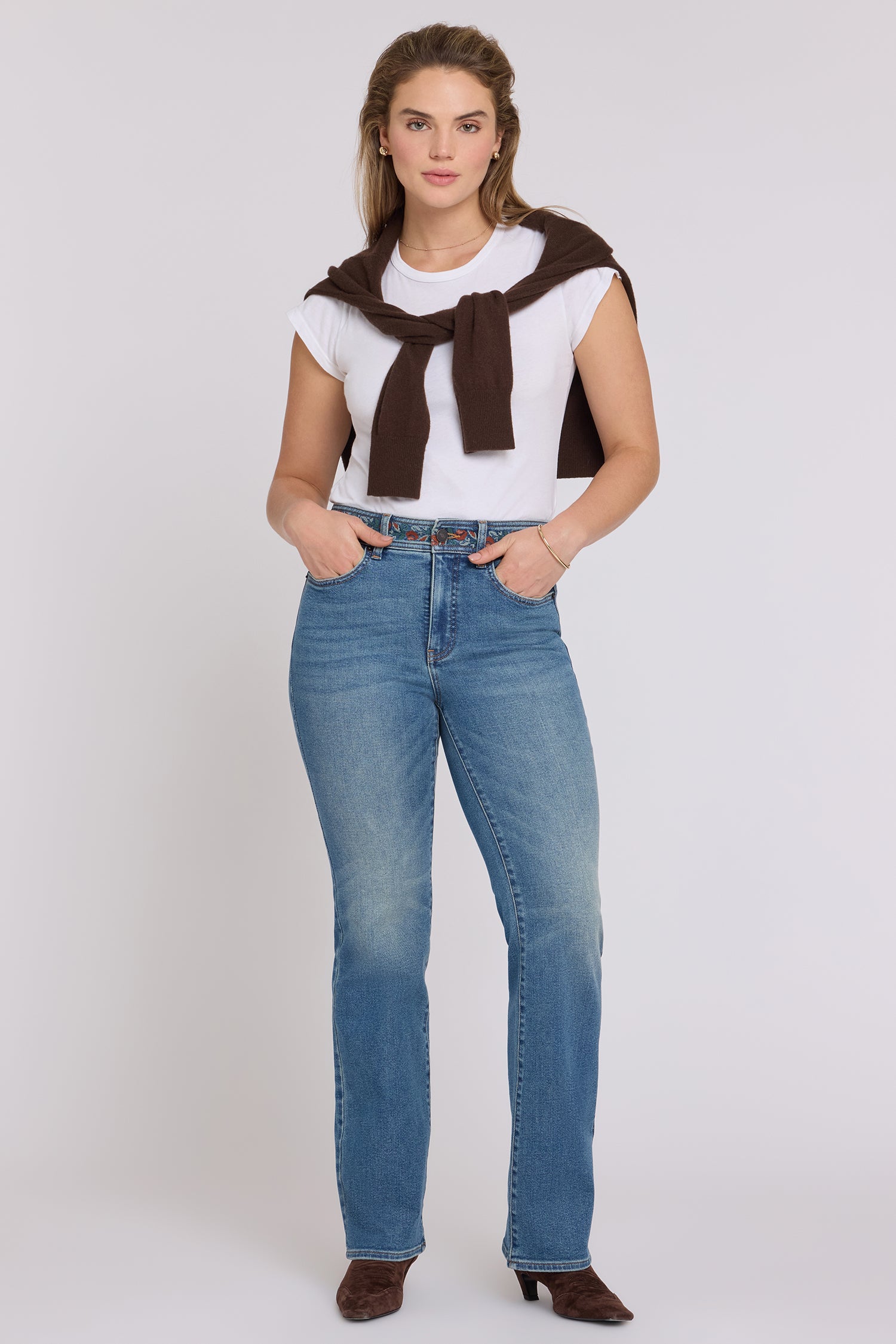 NYDJ Brooklyn Bootcut Jeans With High Rise And Embroidered Waistband - Bluebells