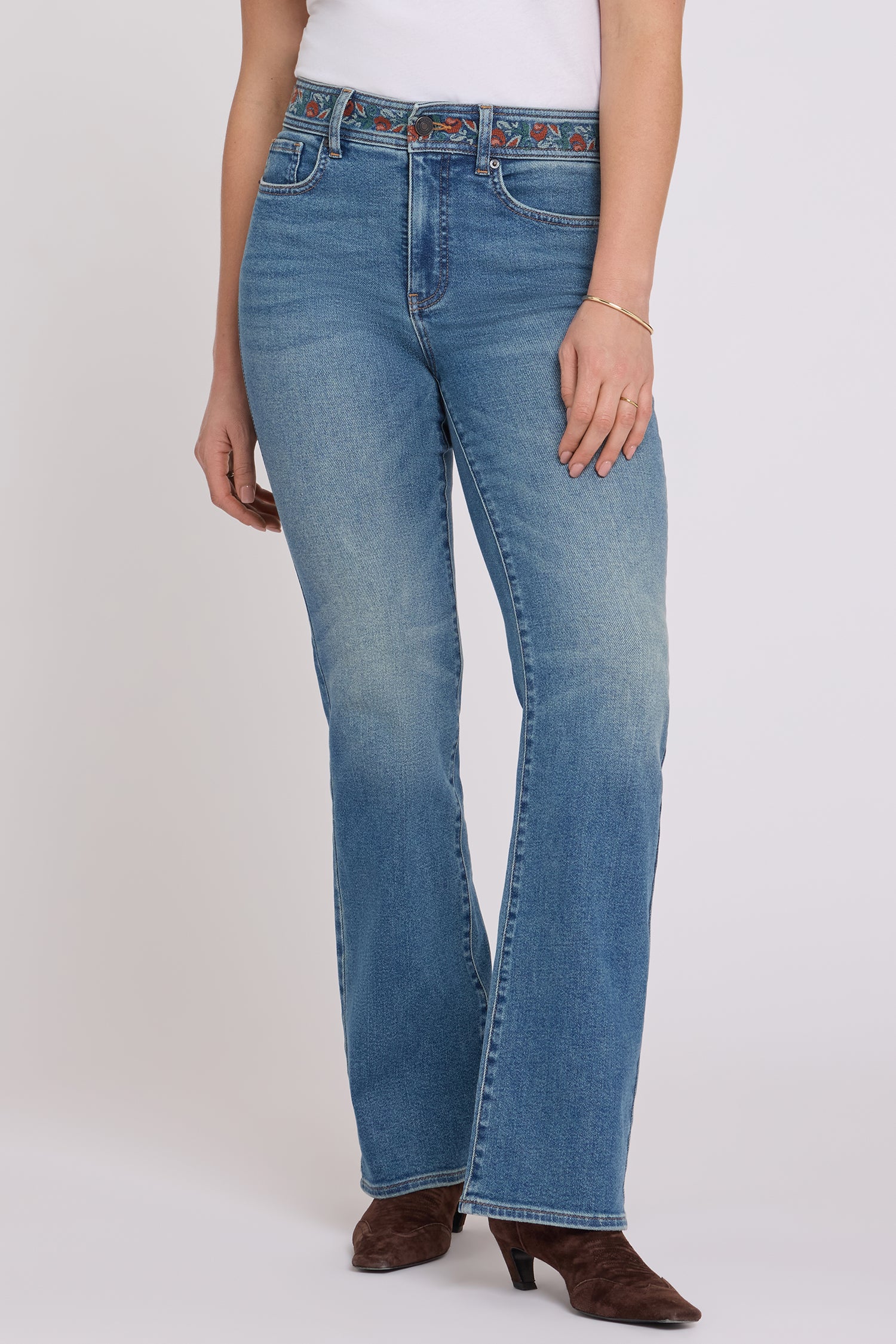 NYDJ Brooklyn Bootcut Jeans With High Rise And Embroidered Waistband - Bluebells