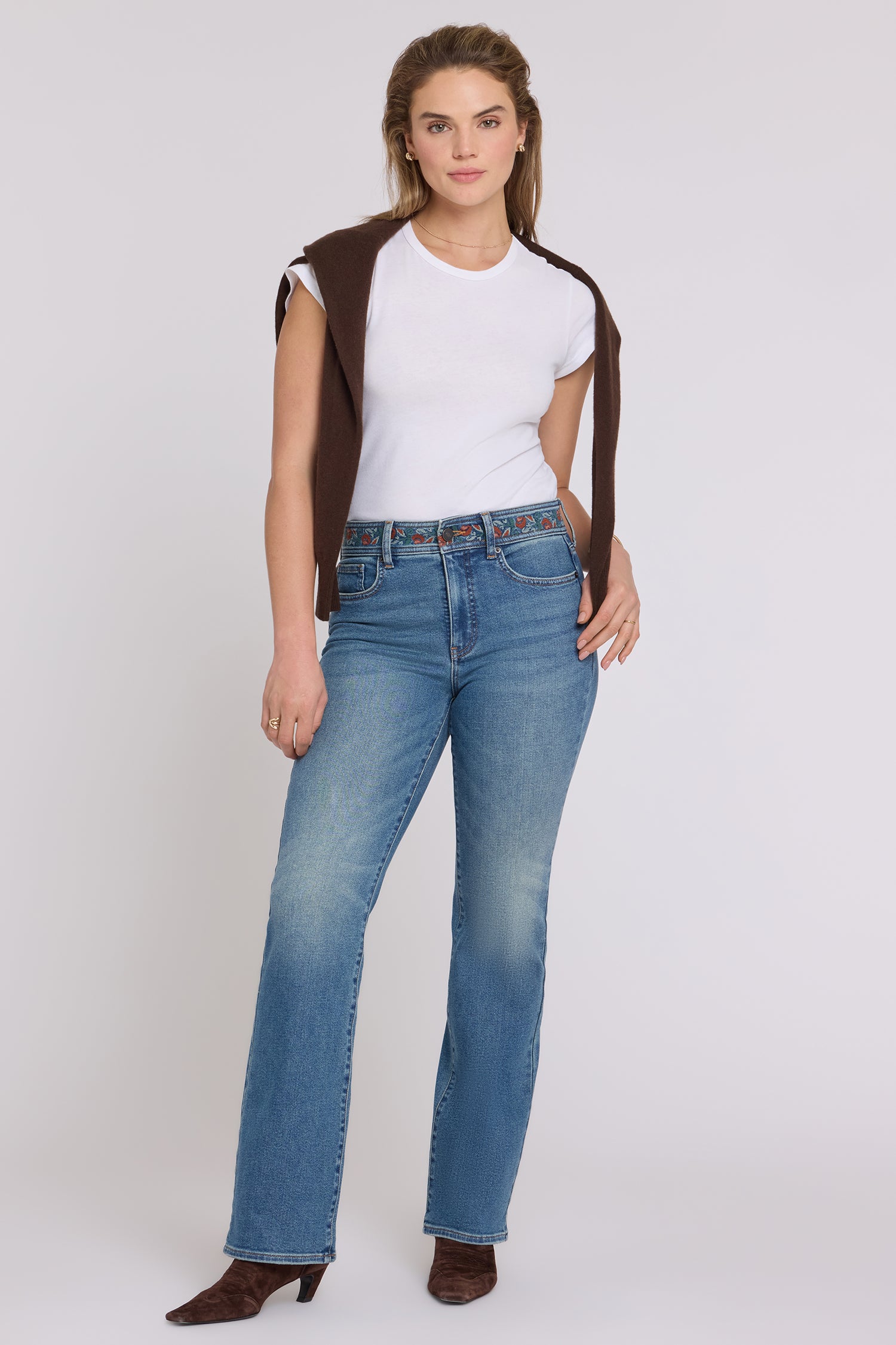 NYDJ Brooklyn Bootcut Jeans With High Rise And Embroidered Waistband - Bluebells