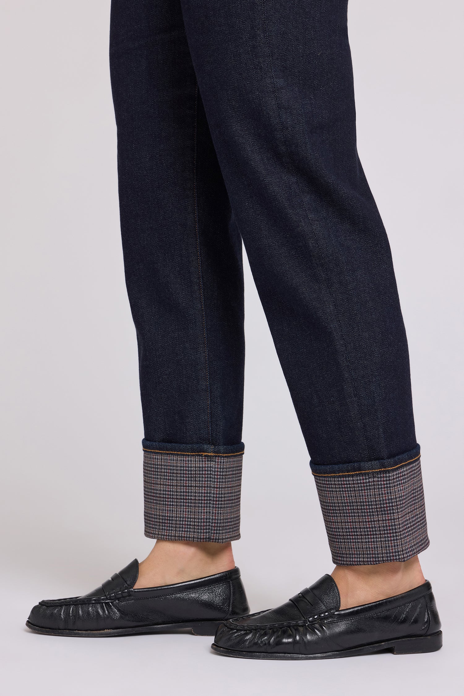 NYDJ Kasey Stovepipe Ankle Jeans With Super High Rise And Plaid Cuffs - Rinse