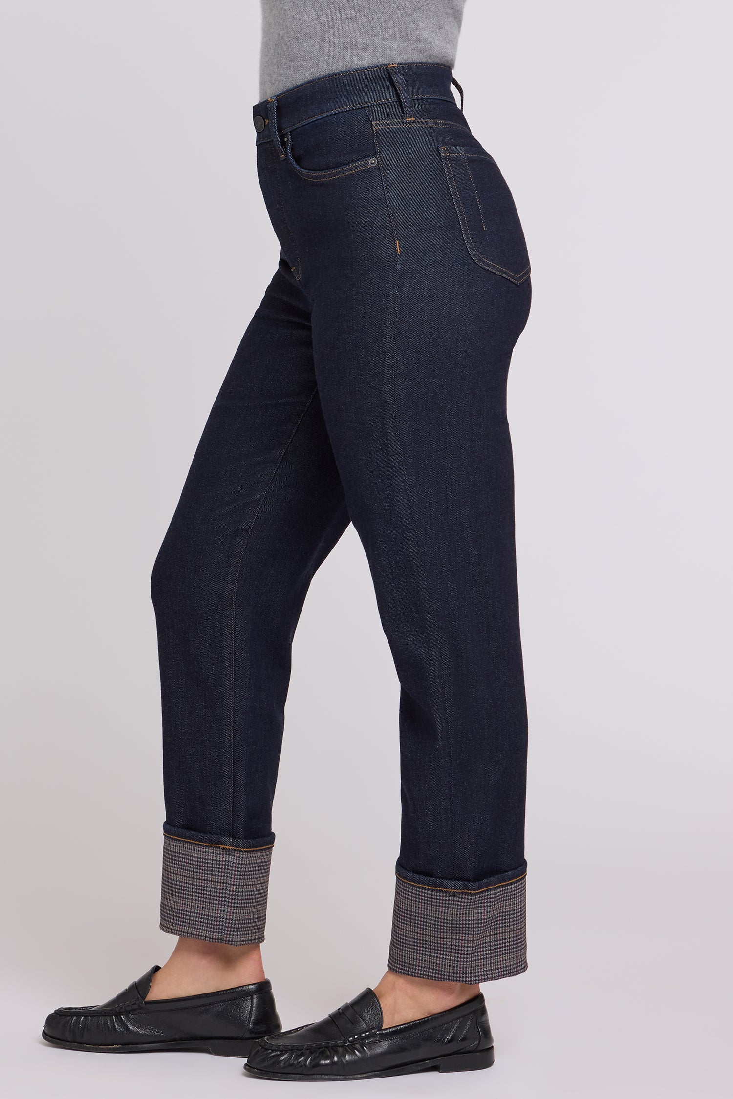 NYDJ Kasey Stovepipe Ankle Jeans With Super High Rise And Plaid Cuffs - Rinse