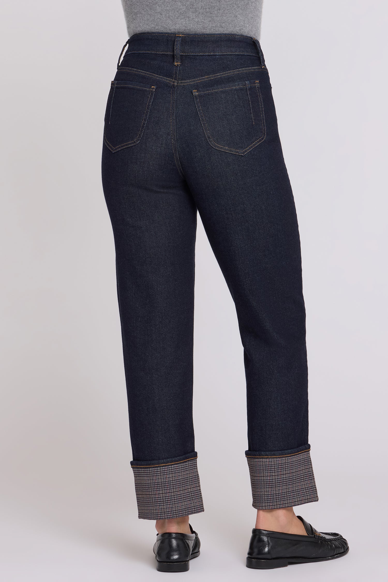 NYDJ Kasey Stovepipe Ankle Jeans With Super High Rise And Plaid Cuffs - Rinse