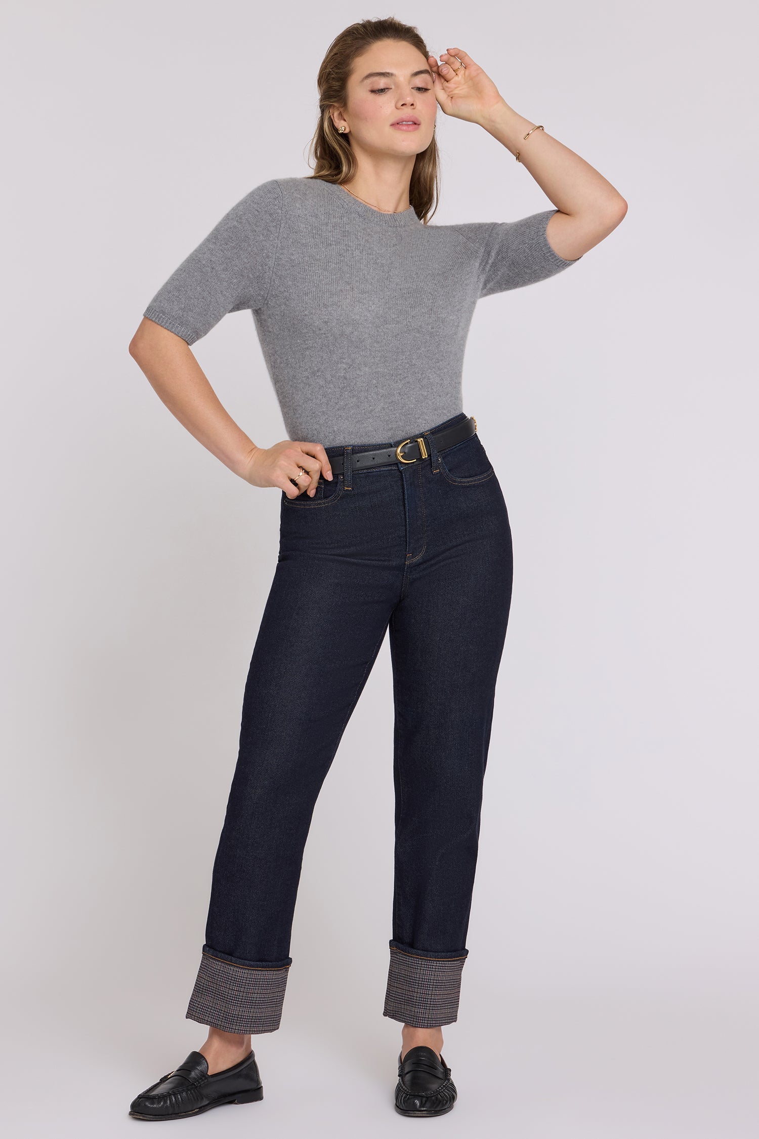 NYDJ Kasey Stovepipe Ankle Jeans With Super High Rise And Plaid Cuffs - Rinse