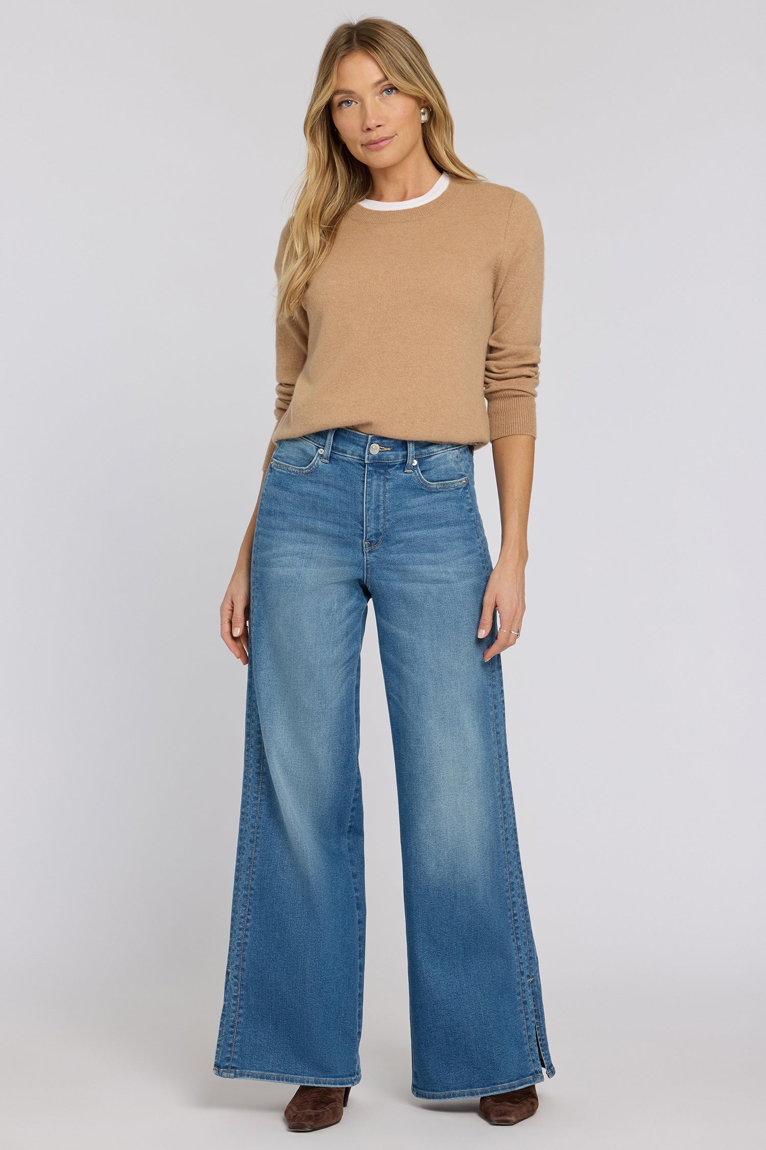 NYDJ Mia Palazzo Jeans With High Rise, Side Panels And Side Slits - Phlox