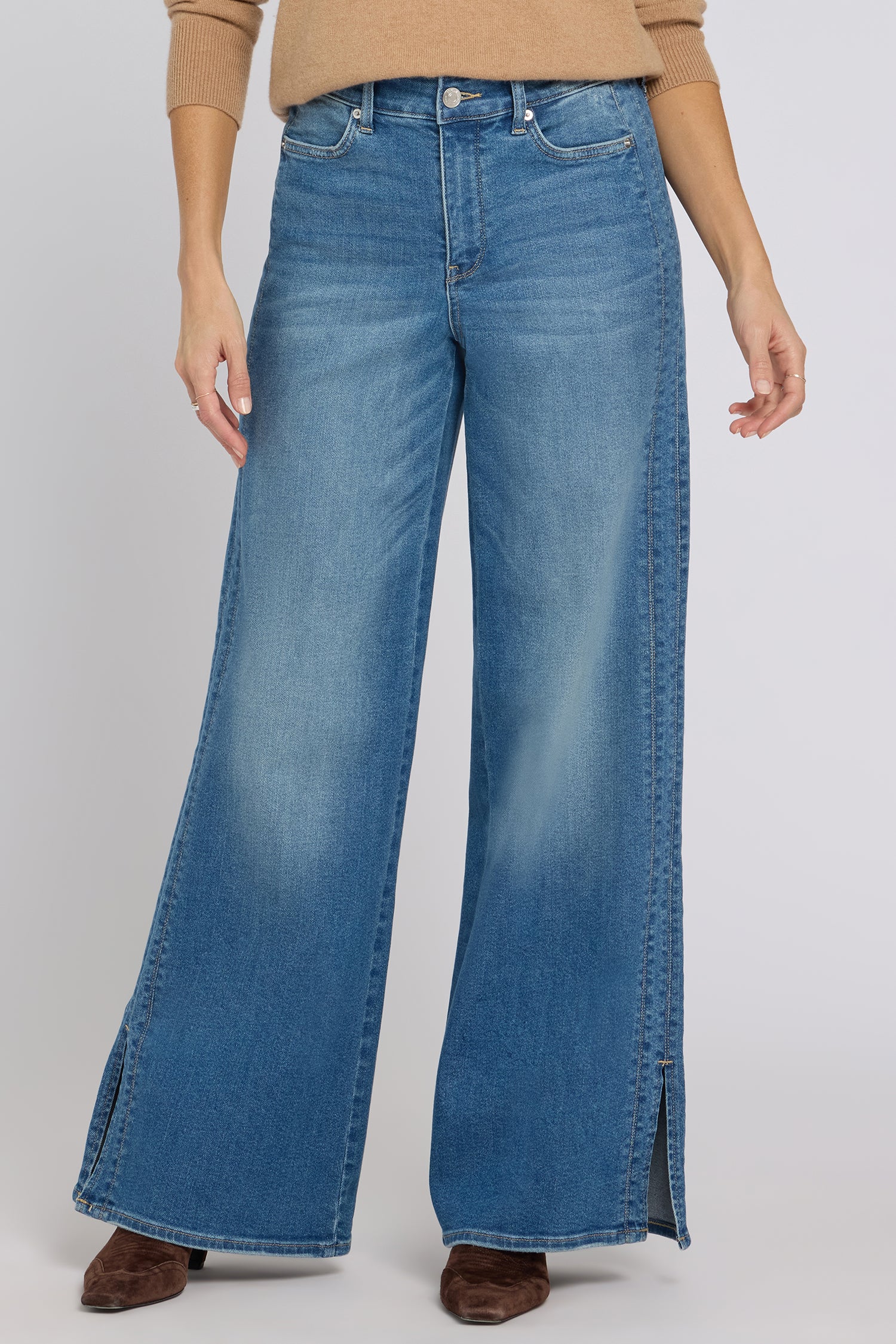 NYDJ Mia Palazzo Jeans With High Rise, Side Panels And Side Slits - Phlox