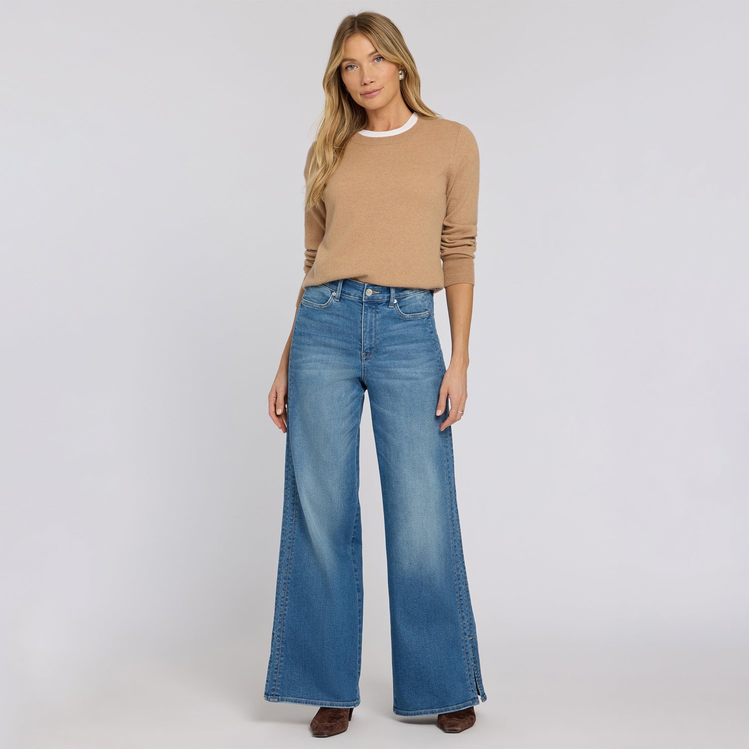 Mia Palazzo Jeans With High Rise, Side Panels And Side Slits