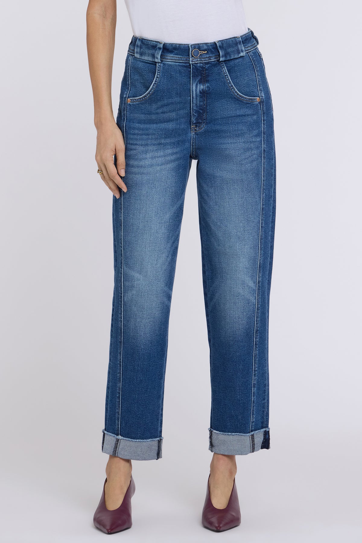 NYDJ Kasey Stovepipe Ankle Jeans With Super High Rise, Seam Detail And Raw Cuffs - Anthurium