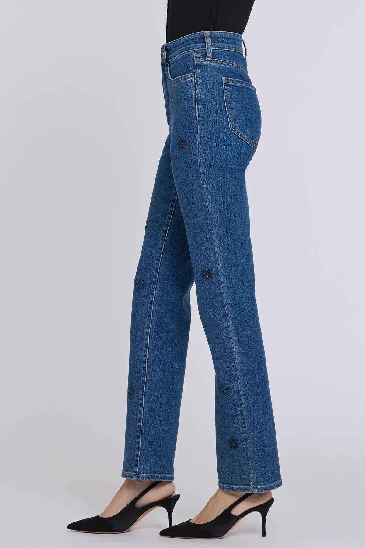 NYDJ Marilyn Straight Jeans With High Rise, Floral Stone Detail And 31" Inseam - Hosta