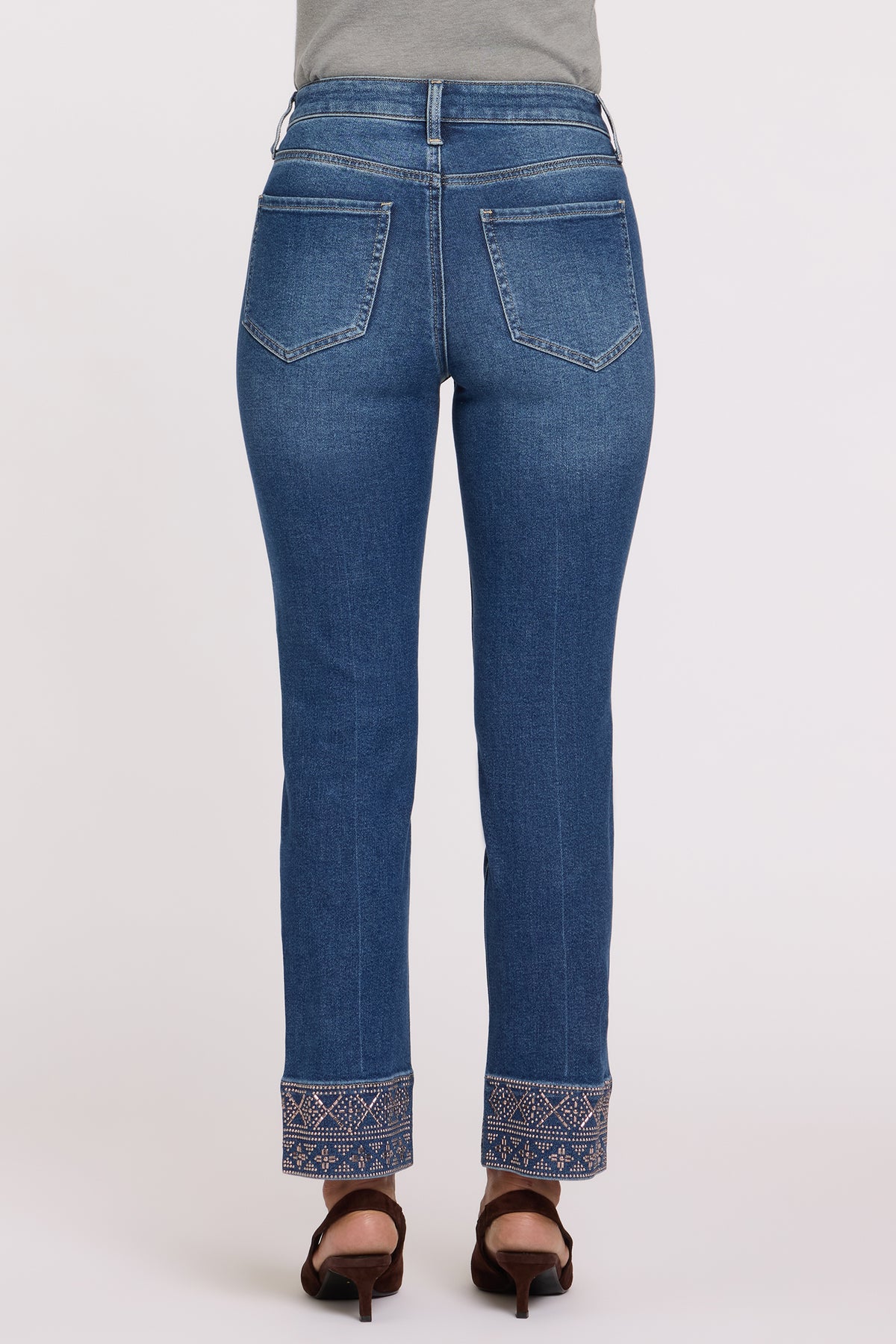NYDJ Marilyn Straight Jeans With High Rise, Geo Studded Hems And 29" Inseam - Anthurium