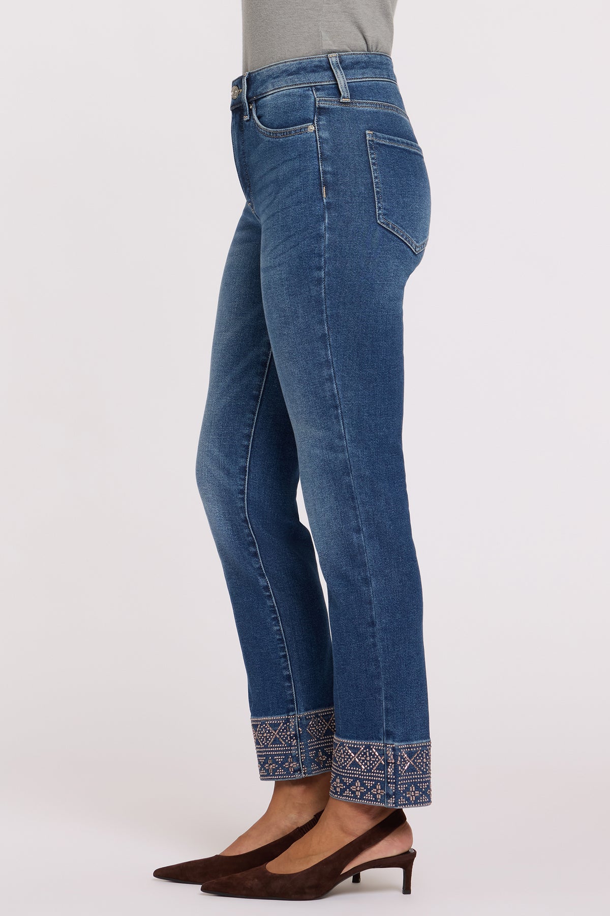 NYDJ Marilyn Straight Jeans With High Rise, Geo Studded Hems And 29" Inseam - Anthurium
