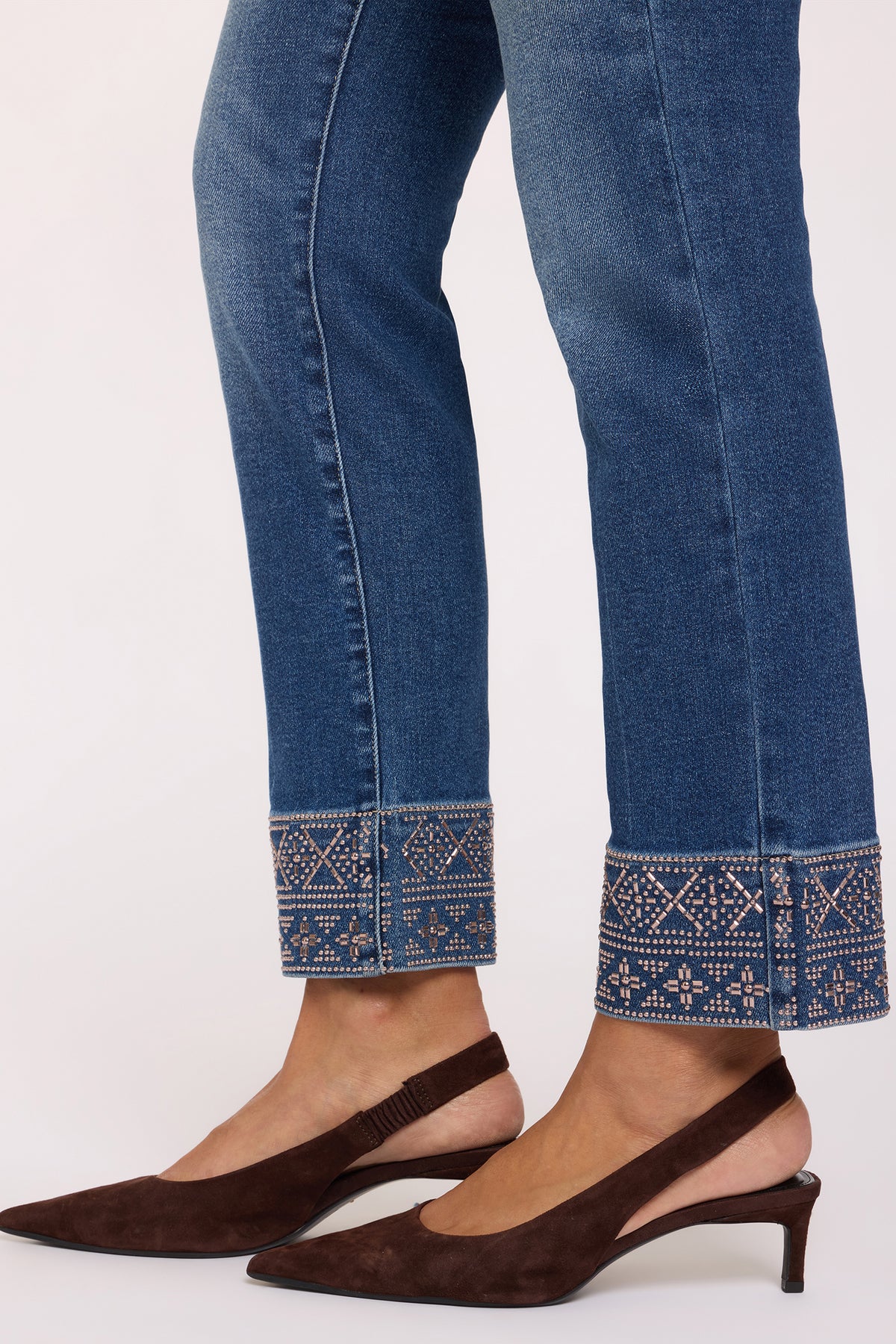 NYDJ Marilyn Straight Jeans With High Rise, Geo Studded Hems And 29" Inseam - Anthurium