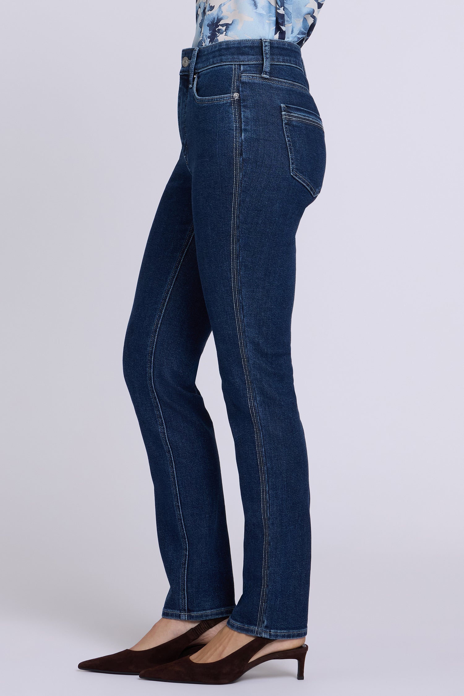 NYDJ Sheri Slim Straight Jeans With High Rise And Trapunto Stitching - Dark Stone