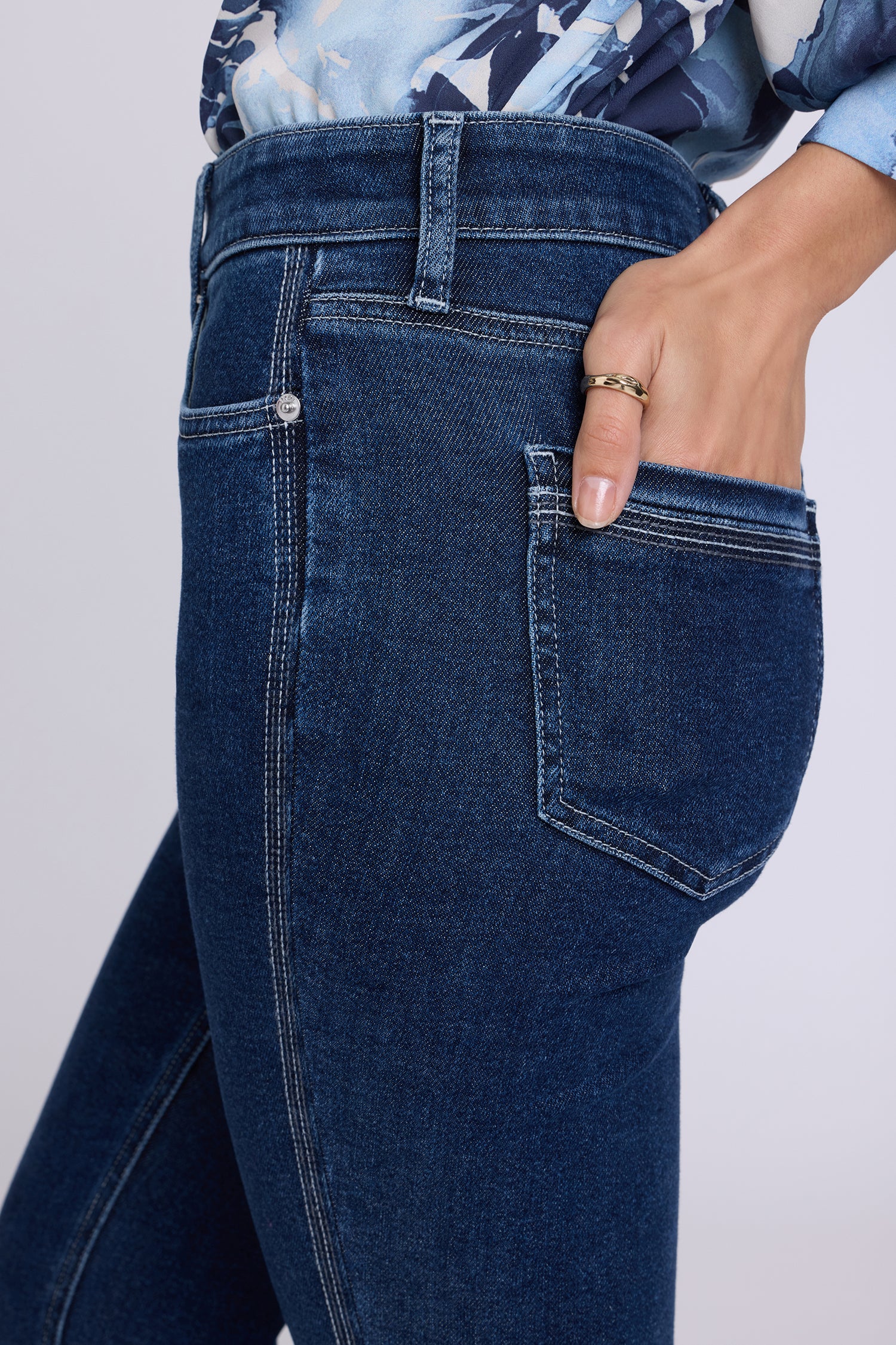 NYDJ Sheri Slim Straight Jeans With High Rise And Trapunto Stitching - Dark Stone
