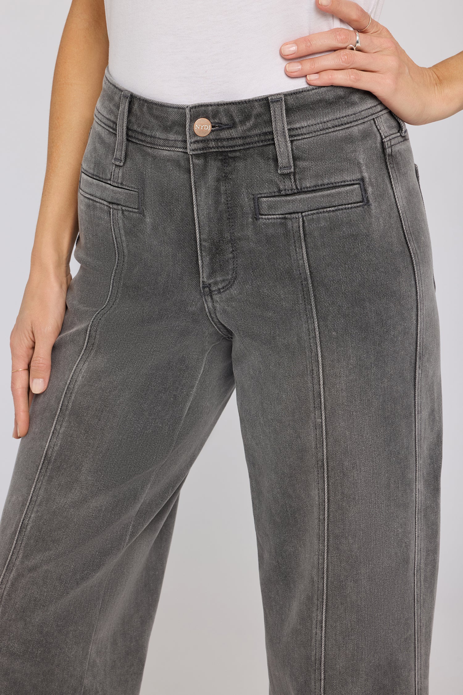 Teresa Wide Leg Ankle Jeans With Front Seams - Dusty Ash Grey | NYDJ
