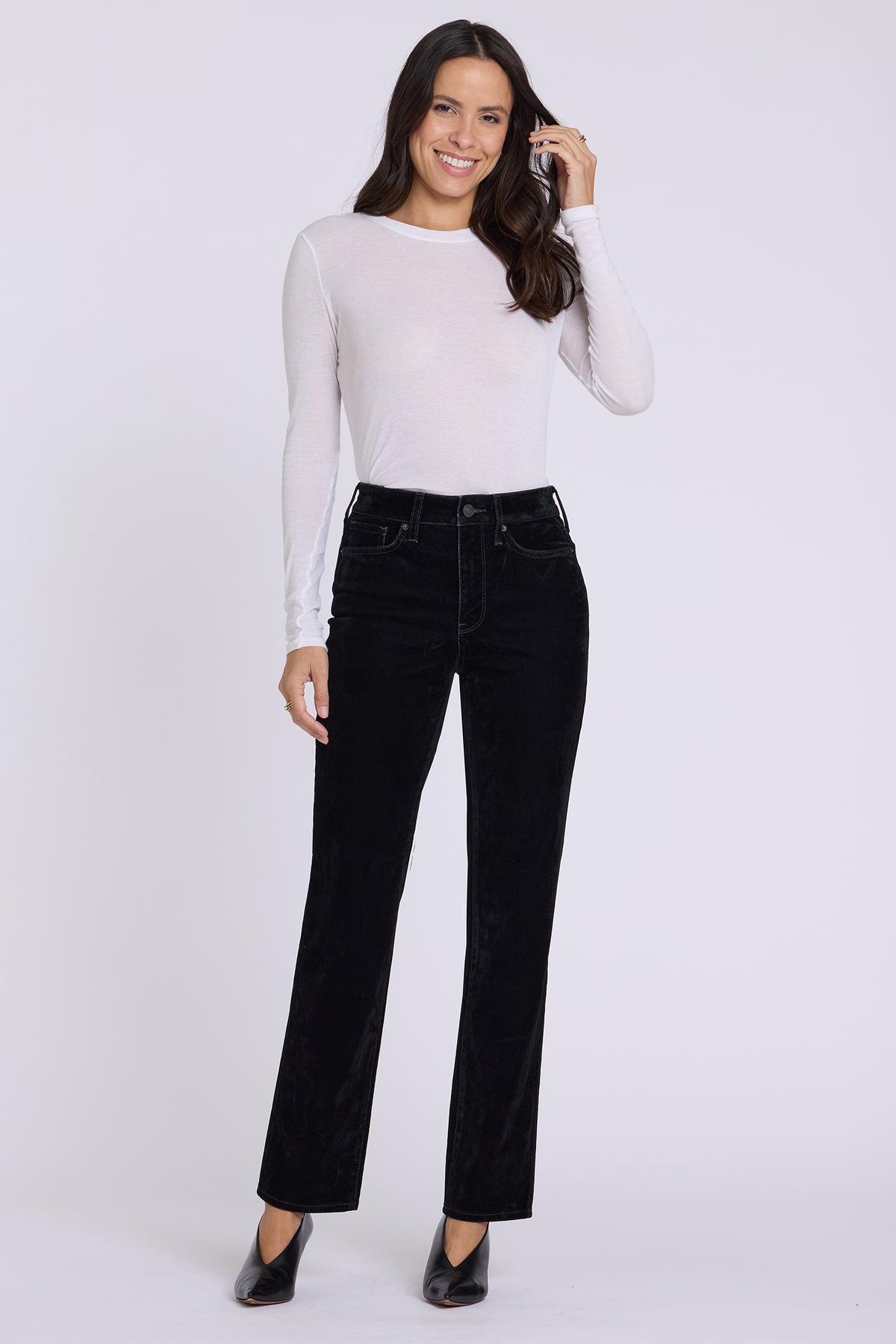 NYDJ Flocked Marilyn Straight Jeans With High Rise And 31" Inseam - Flocked Black