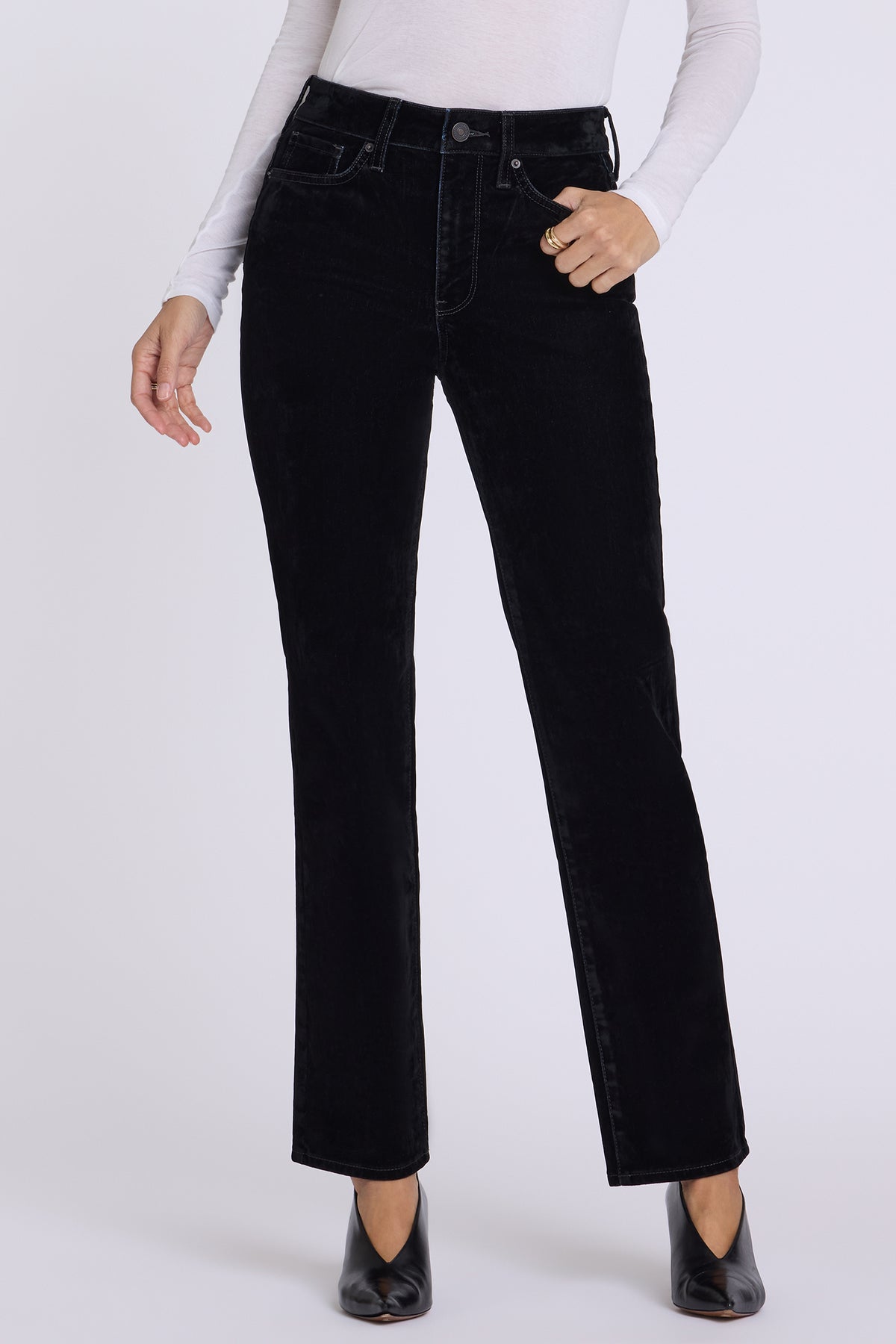 NYDJ Flocked Marilyn Straight Jeans With High Rise And 31" Inseam - Flocked Black