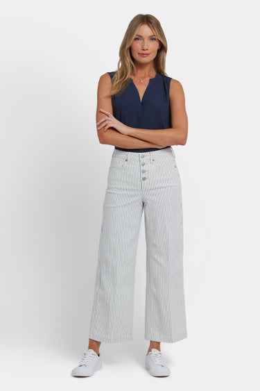 NYDJ Teresa Wide Leg Ankle Jeans With High Rise And Exposed Button Fly - Palencia Stripe