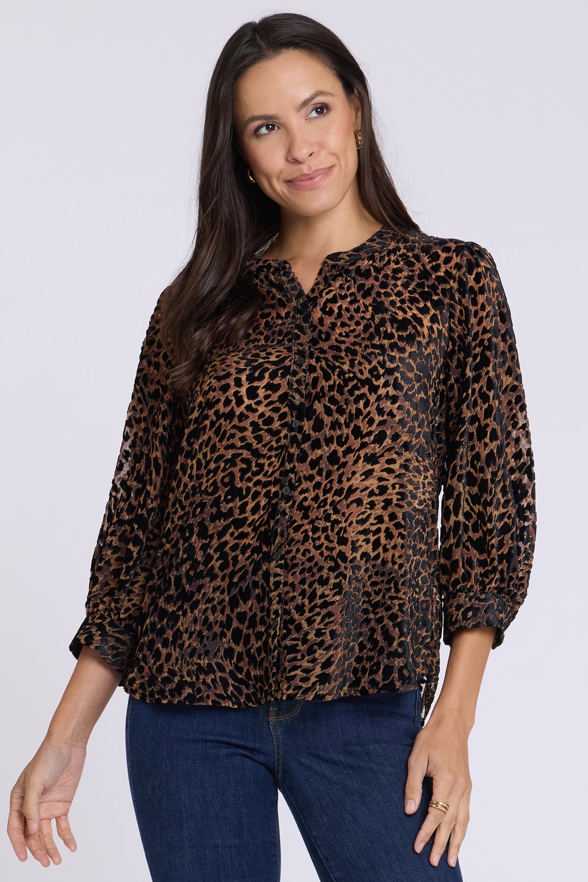 NYDJ Bonnie Blouse In Burnout Velvet - Black Multi