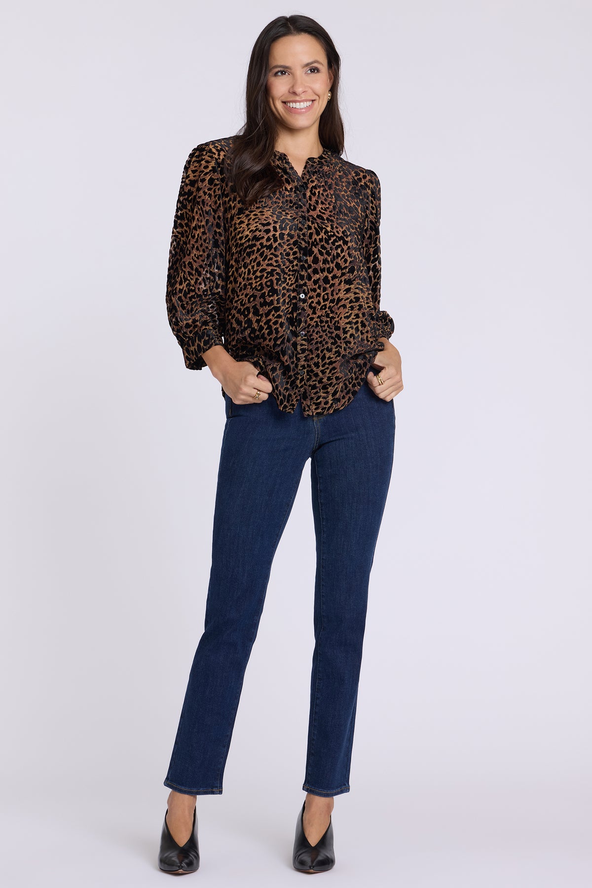 NYDJ Bonnie Blouse In Burnout Velvet - Black Multi