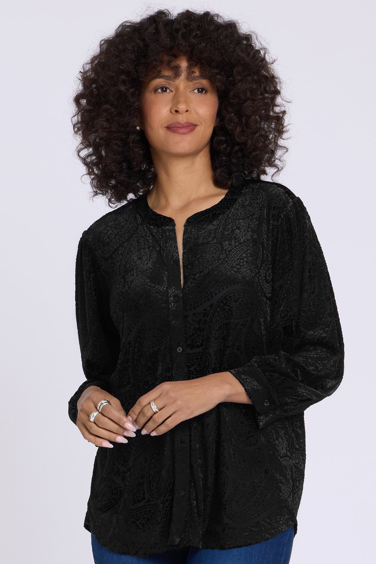 NYDJ Bonnie Blouse In Burnout Velvet - Black